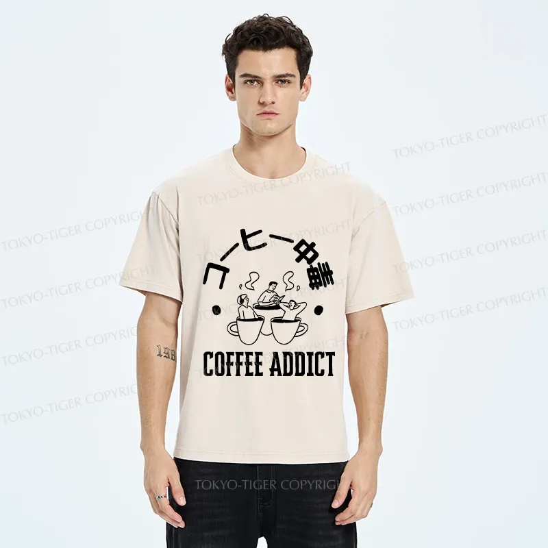 Tokyo-Tiger Funny Addiction To Coffee Washed T-Shirt