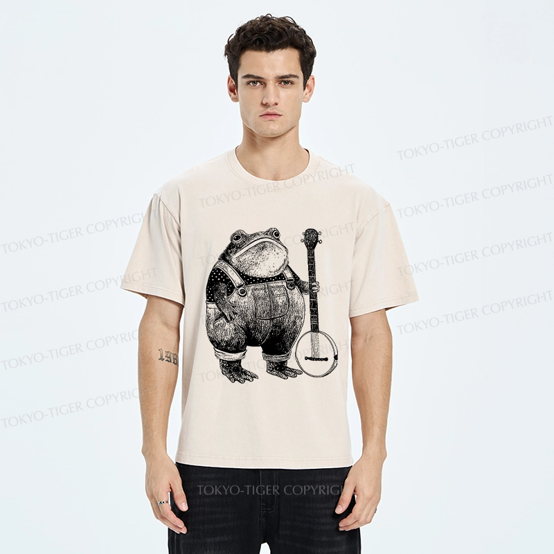 Tokyo-Tiger Vintage Frog Playing Banjo Washed T-Shirt