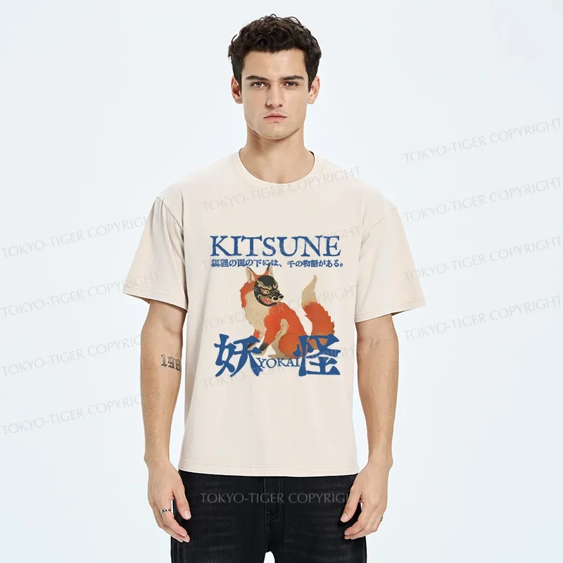 Tokyo-Tiger Japanese Fox Yokai Washed T-Shirt