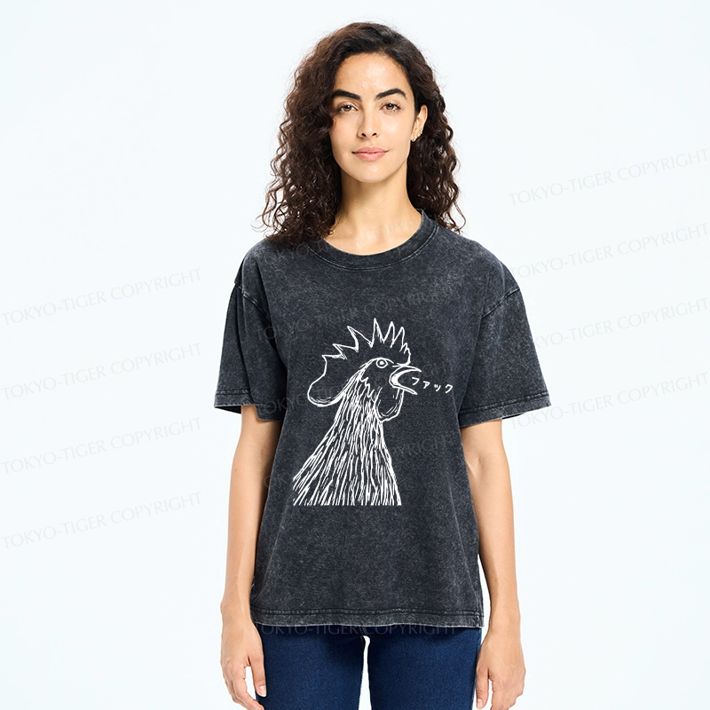 Tokyo-Tiger Funny Dirty Talking Chicken Washed T-Shirt