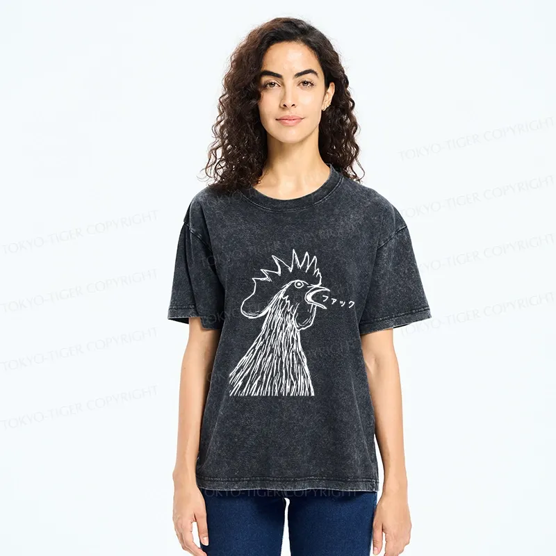 Tokyo-Tiger Funny Dirty Talking Chicken Washed T-Shirt