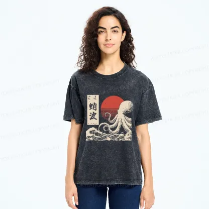 Tokyo-Tiger Retro Octopus Wave Washed T-Shirt