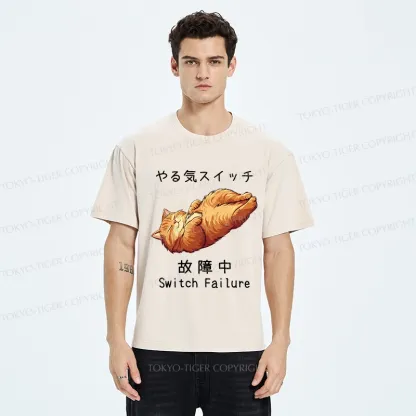 Tokyo-Tiger Funny Cat Switch Failure Washed T-Shirt