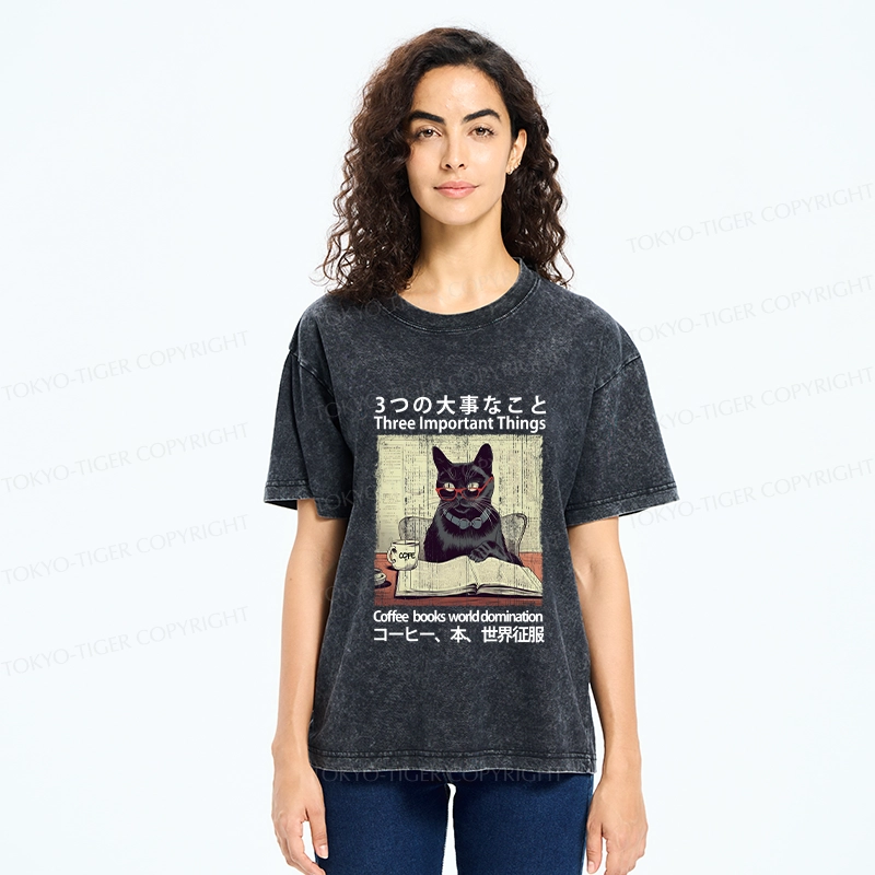 Tokyo-Tiger Three Important Things About Cat Washed T-Shirt