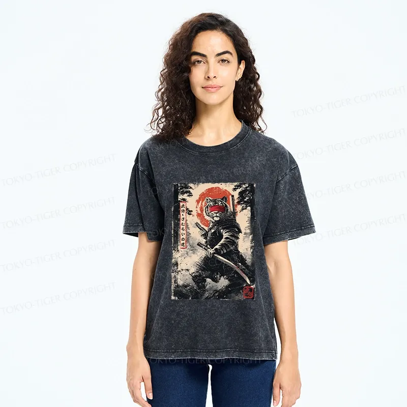 Tokyo-Tiger Retro Tiger Samurai Washed T-Shirt