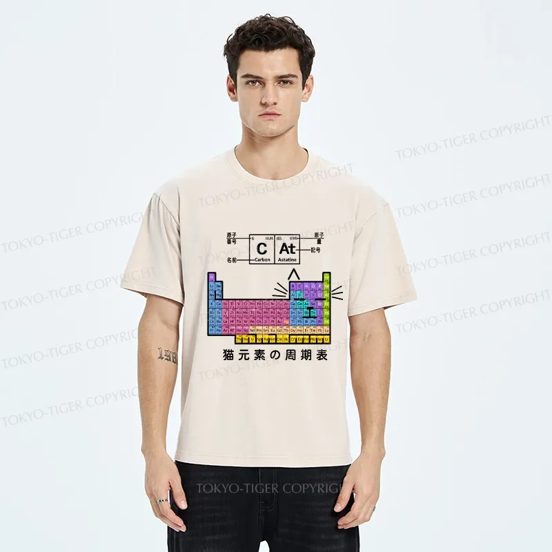 Tokyo-Tiger Cat Periodic Table Of Elements Washed T-Shirt