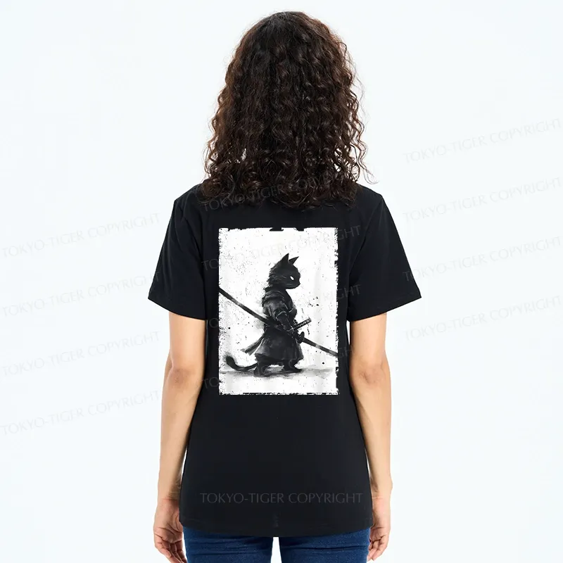 Tokyo-Tiger Retro Cat Samurai Japanese Front Back Classic T-Shirt