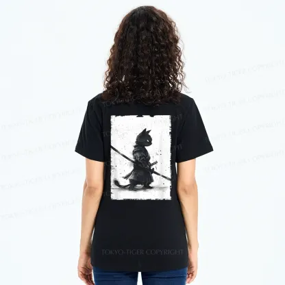 Tokyo-Tiger Retro Cat Samurai Japanese Front Back Classic T-Shirt