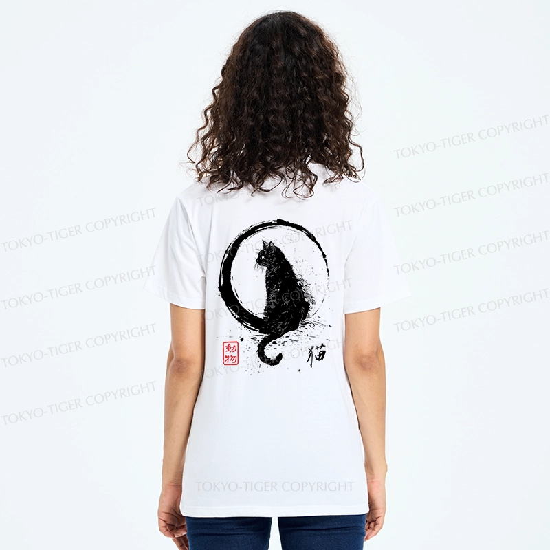 Tokyo-Tiger Retro Japanese Black Cat Front Back Classic T-Shirt