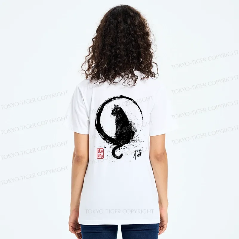 Tokyo-Tiger Retro Japanese Black Cat Front Back Classic T-Shirt