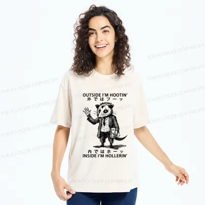 Tokyo-Tiger Funny Hootin' And Hollerin' Possum Washed T-Shirt