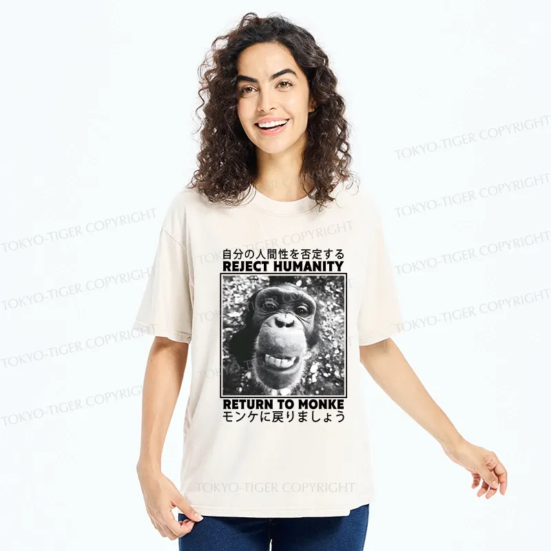 Tokyo-Tiger Funny Back To Monkey Washed T-Shirt