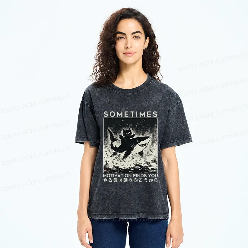 Tokyo-Tiger Sometimes Motivation Finds You Washed T-Shirt