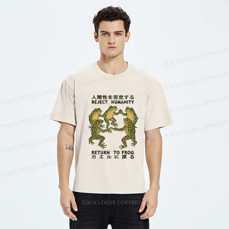 Tokyo-Tiger Back To Frog Funny Washed T-Shirt