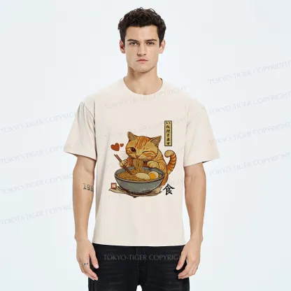 Tokyo-Tiger Cat Enjoying Eating Ramen Washed T-Shirt