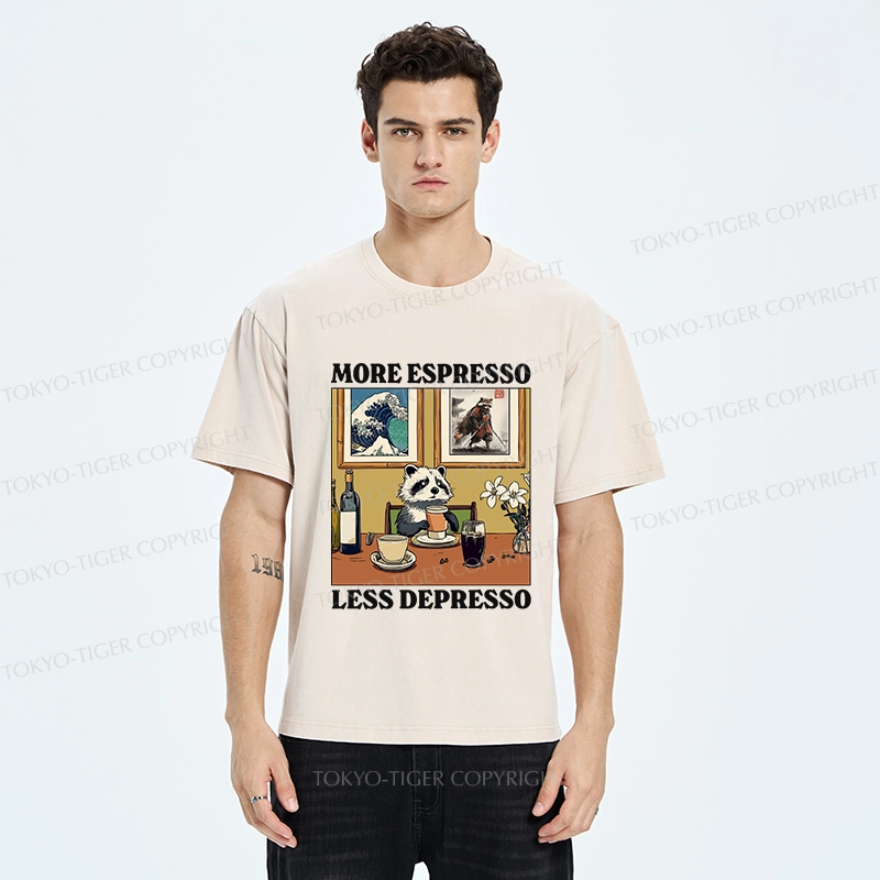 Tokyo-Tiger More Espresso Less Depresso Raccoon Washed T-Shirt