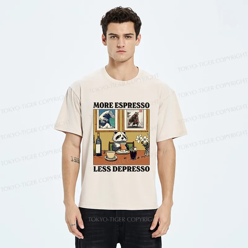 Tokyo-Tiger More Espresso Less Depresso Raccoon Washed T-Shirt