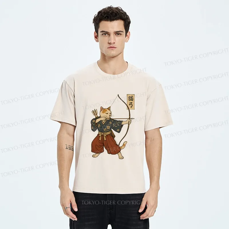Tokyo-Tiger Japanese Cat Archery Washed T-Shirt