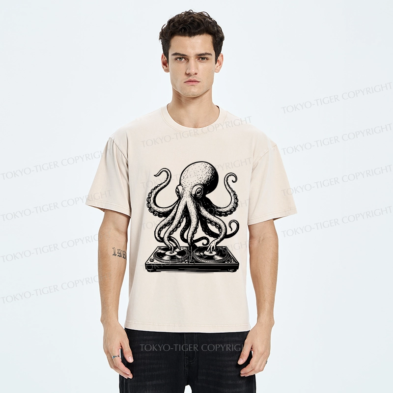 Tokyo-Tiger Octopus DJ Washed T-Shirt