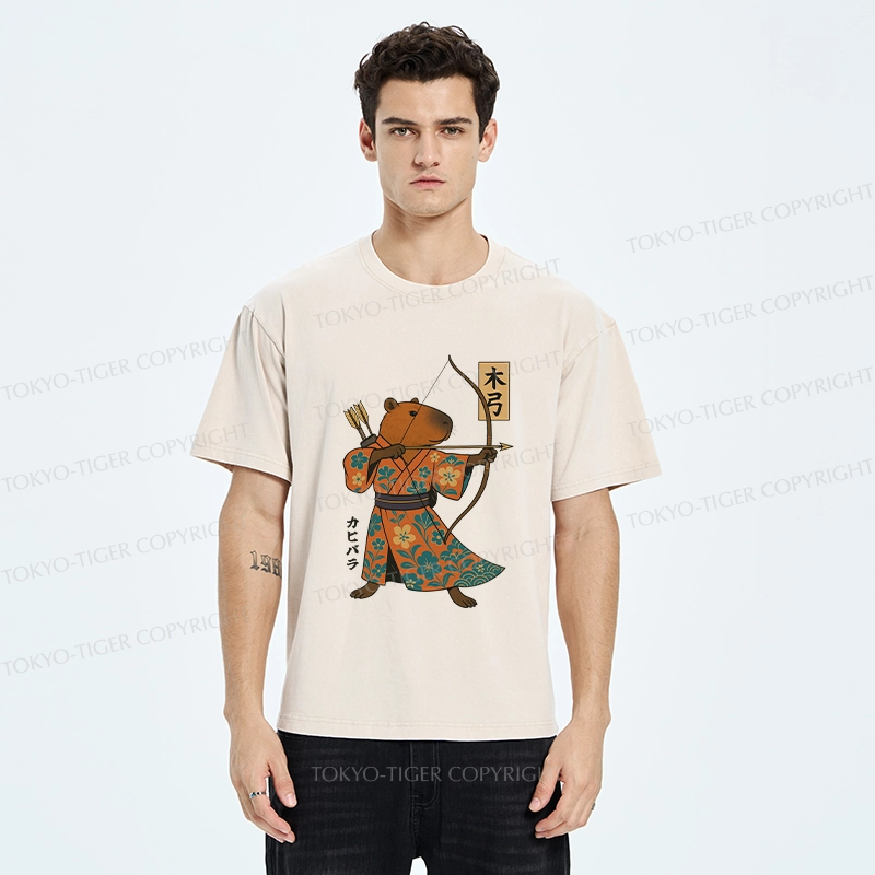 Tokyo-Tiger Japan Capybara Archery Washed T-Shirt