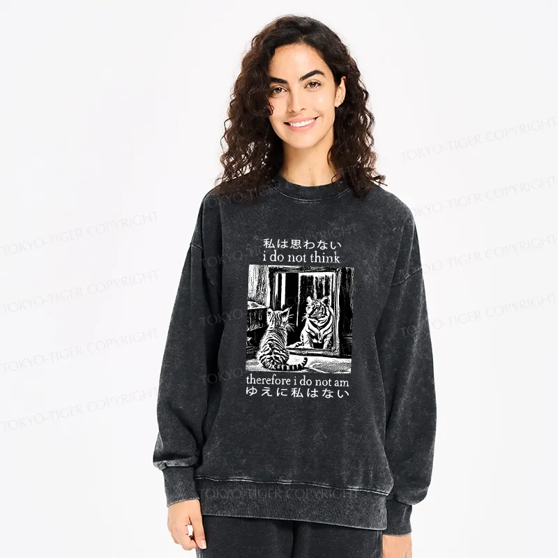 Tokyo-Tiger Thinking Cat Japanese Washed Sweatshirt