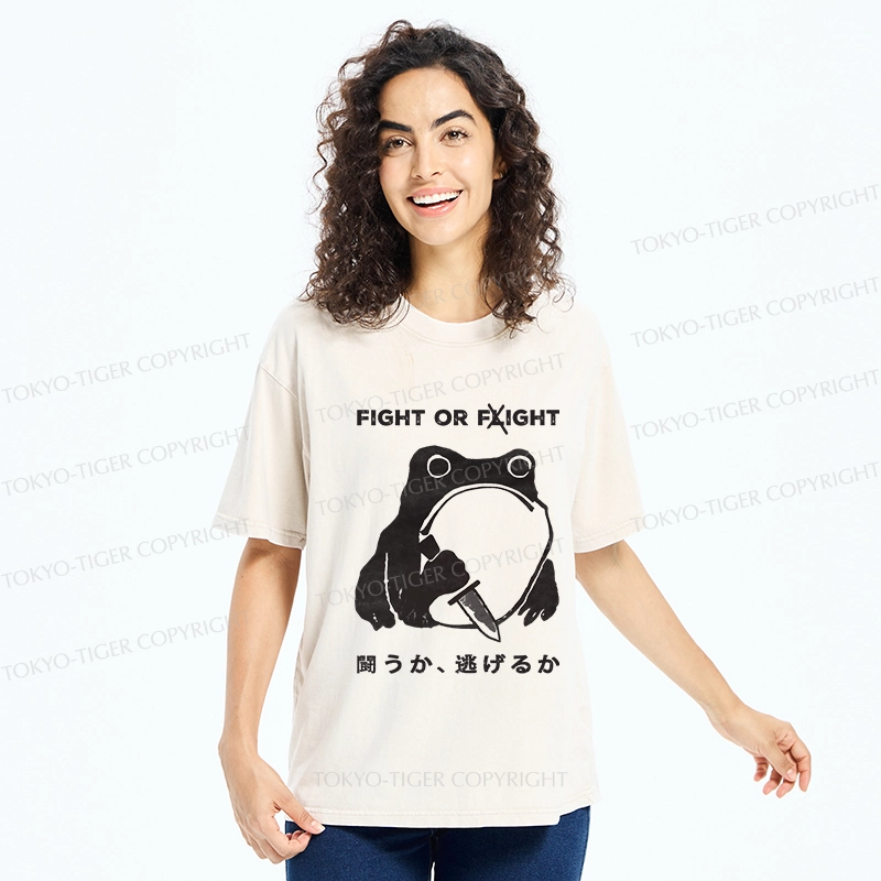 Tokyo-Tiger Fight Or Flight Funny Washed T-Shirt