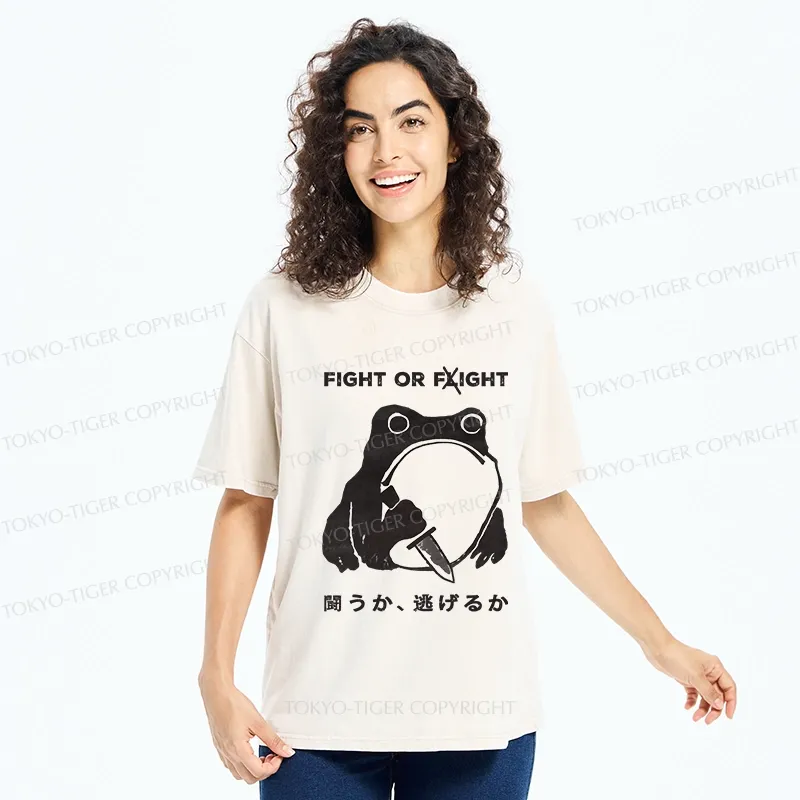 Tokyo-Tiger Fight Or Flight Funny Washed T-Shirt
