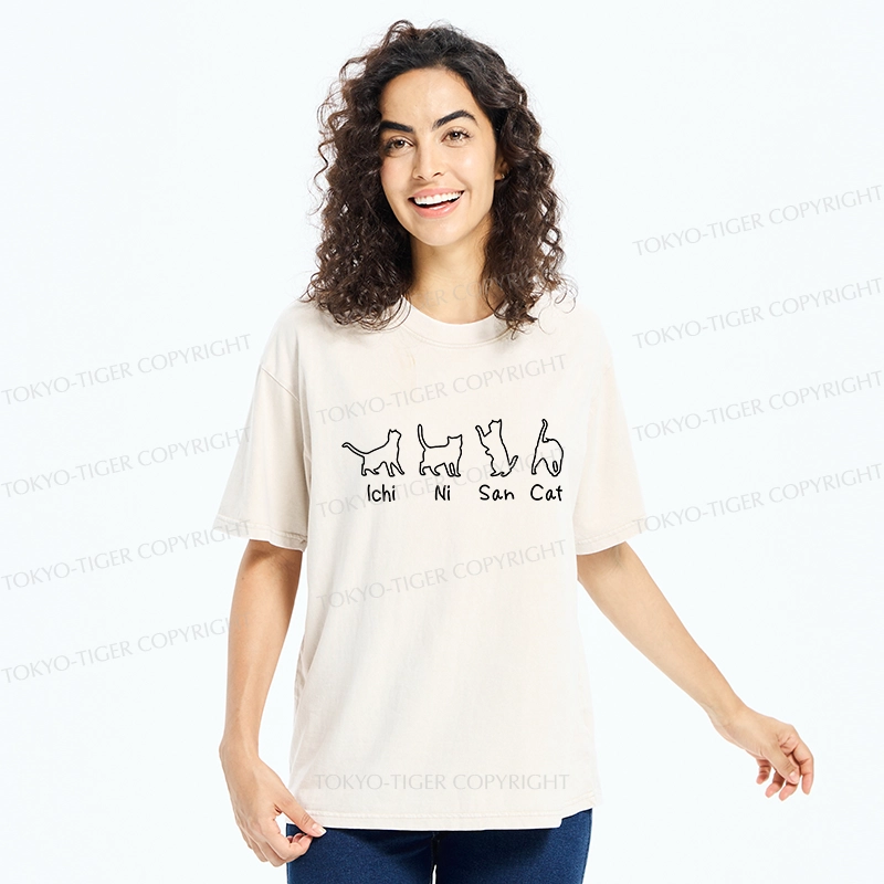 Tokyo-Tiger One Two Three Cat Washed T-Shirt