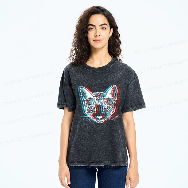 Tokyo-Tiger Psychedelic Cat Washed T-Shirt