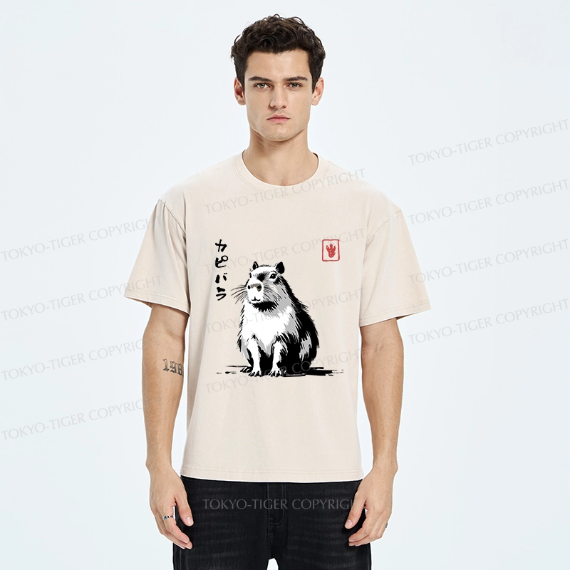 Tokyo-Tiger Retro Japanese Capybara Washed T-Shirt