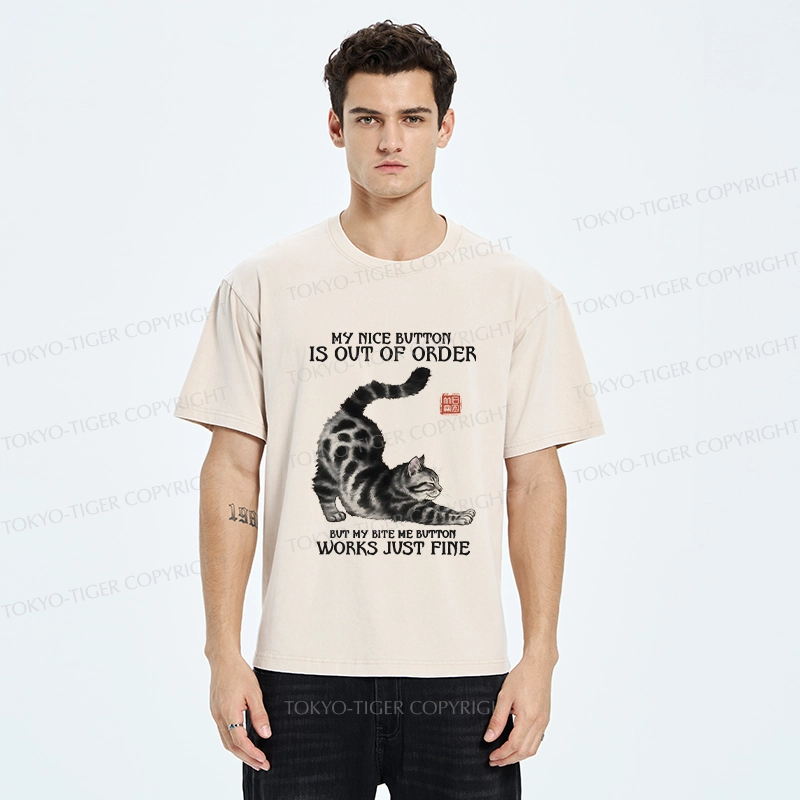 Tokyo-Tiger Naughty Cat Stretching Washed T-Shirt