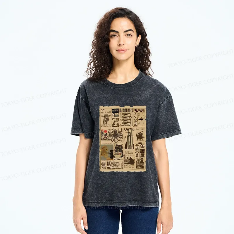 Tokyo-Tiger Vintage Animal Pictorial Washed T-Shirt
