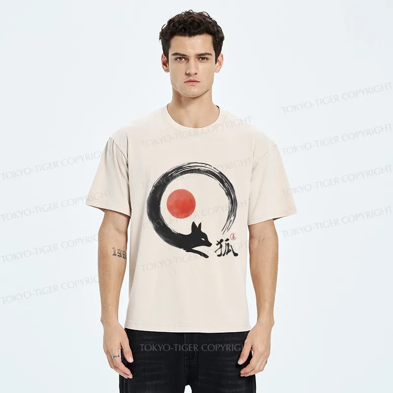 Tokyo-Tiger Retro Fox Enso Washed T-Shirt