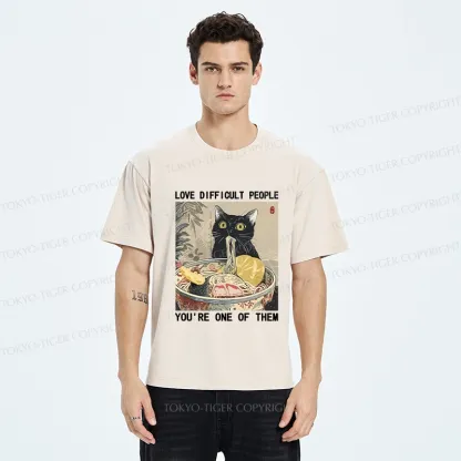 Tokyo-Tiger Kawaii Cat Eating Ramen Washed T-Shirt