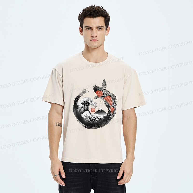 Tokyo-Tiger Retro Koi Enso Washed T-Shirt