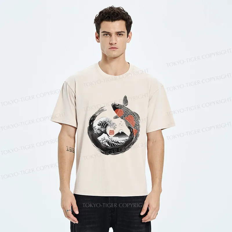 Tokyo-Tiger Retro Koi Enso Washed T-Shirt