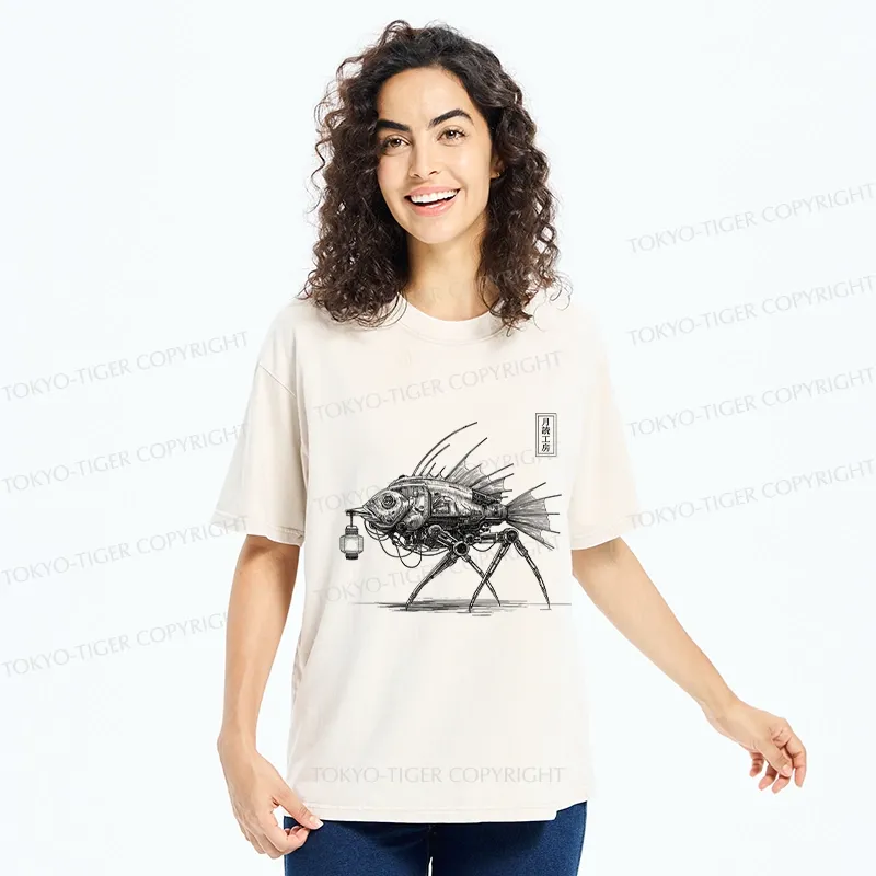 Tokyo-Tiger Mechanical Fish Washed T-Shirt