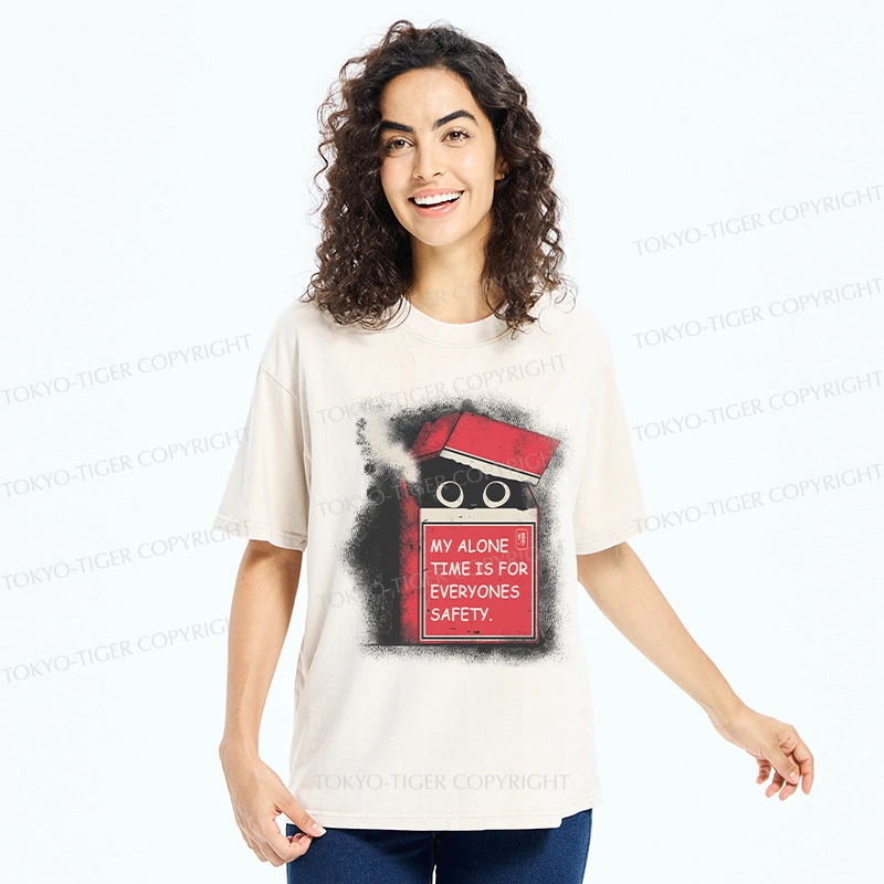 Tokyo-Tiger Funny Cat In A Cigarette Box Washed T-Shirt