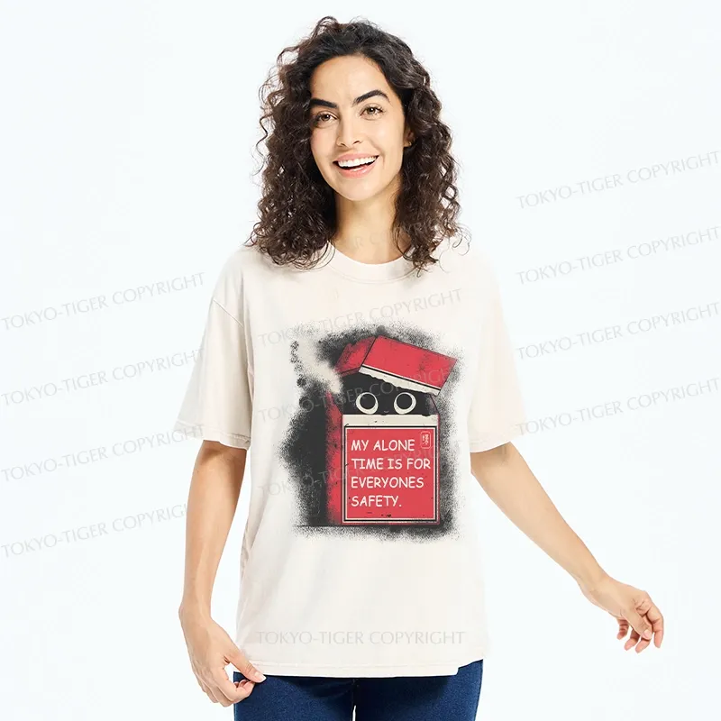 Tokyo-Tiger Funny Cat In A Cigarette Box Washed T-Shirt