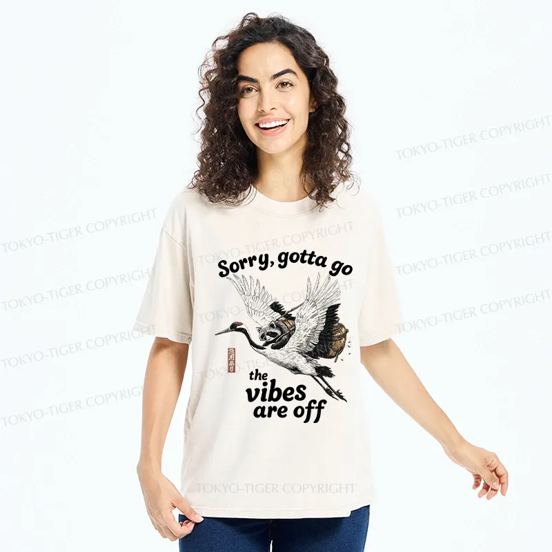 Tokyo-Tiger Raccoon Lying On The Red-Crowned Crane Washed T-Shirt