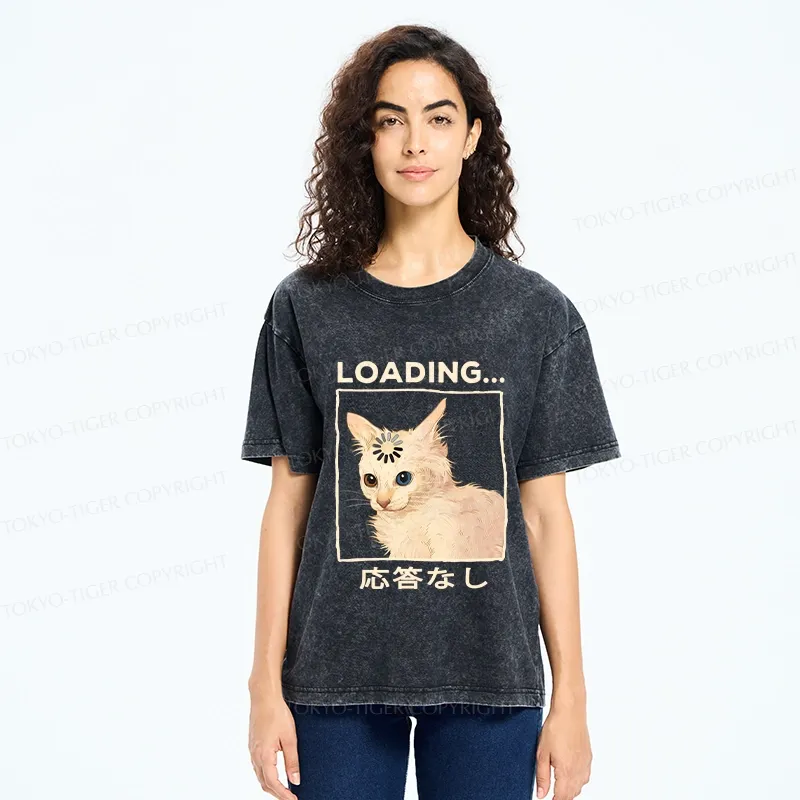 Tokyo-Tiger Funny Cat Loading Washed T-Shirt