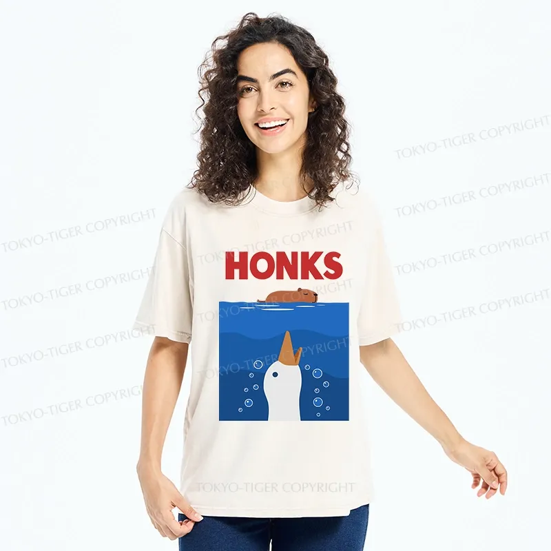 Tokyo-Tiger Funny Honks Goose Washed T-Shirt