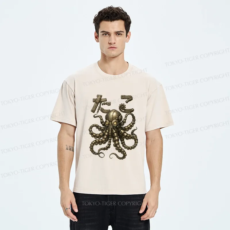 Tokyo-Tiger Mechanical Octopus Washed T-Shirt