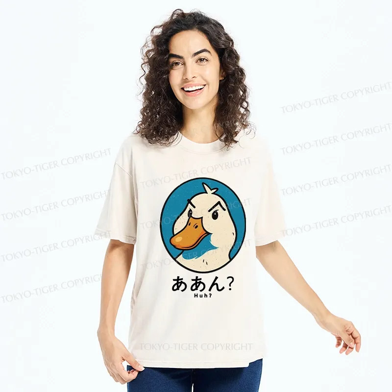 Tokyo-Tiger Funny Doubt Duck Washed T-Shirt