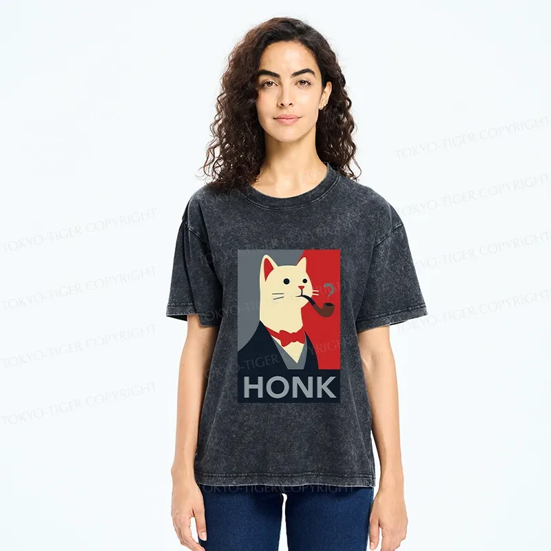 Tokyo-Tiger Funny Cat In A Suit Washed T-Shirt