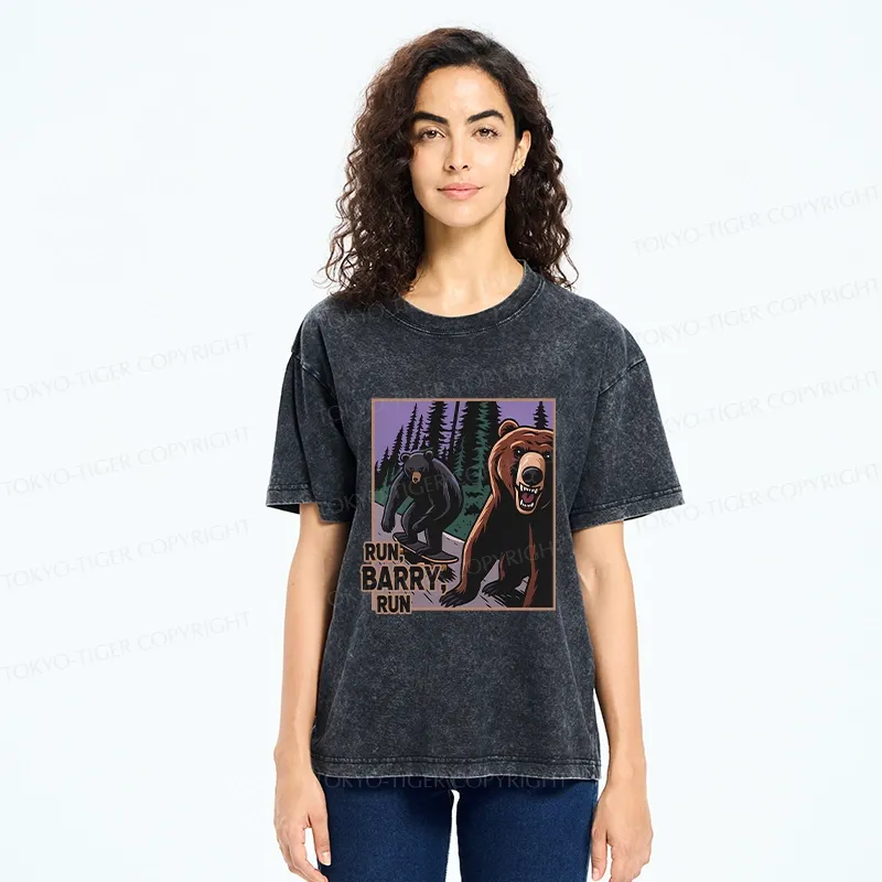 Tokyo-Tiger Funny Bear Skateboard Washed T-Shirt