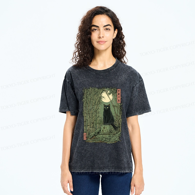 Tokyo-Tiger Black Cat In The Bamboo Forest Washed T-Shirt