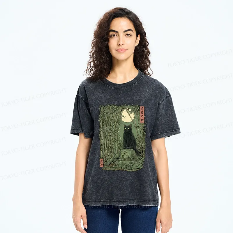 Tokyo-Tiger Black Cat In The Bamboo Forest Washed T-Shirt