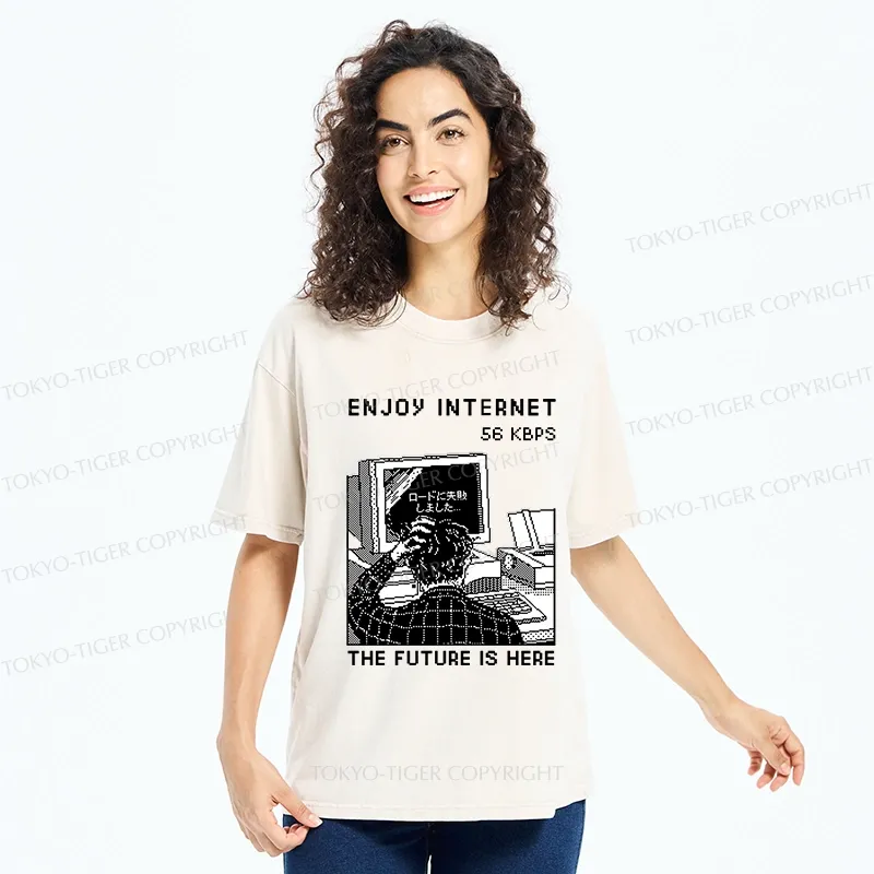 Tokyo-Tiger Enjoy Internet 56 Kbps Washed T-Shirt