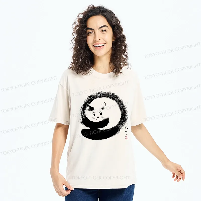 Tokyo-Tiger Retro Cat Enso Washed T-Shirt